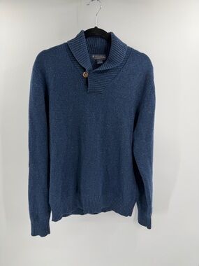 Brooks Brothers Mens Large 100% Wool Shawl Collar Sweater Speckled Blue